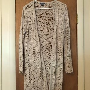 Crochet long open cardigan cream beige duster